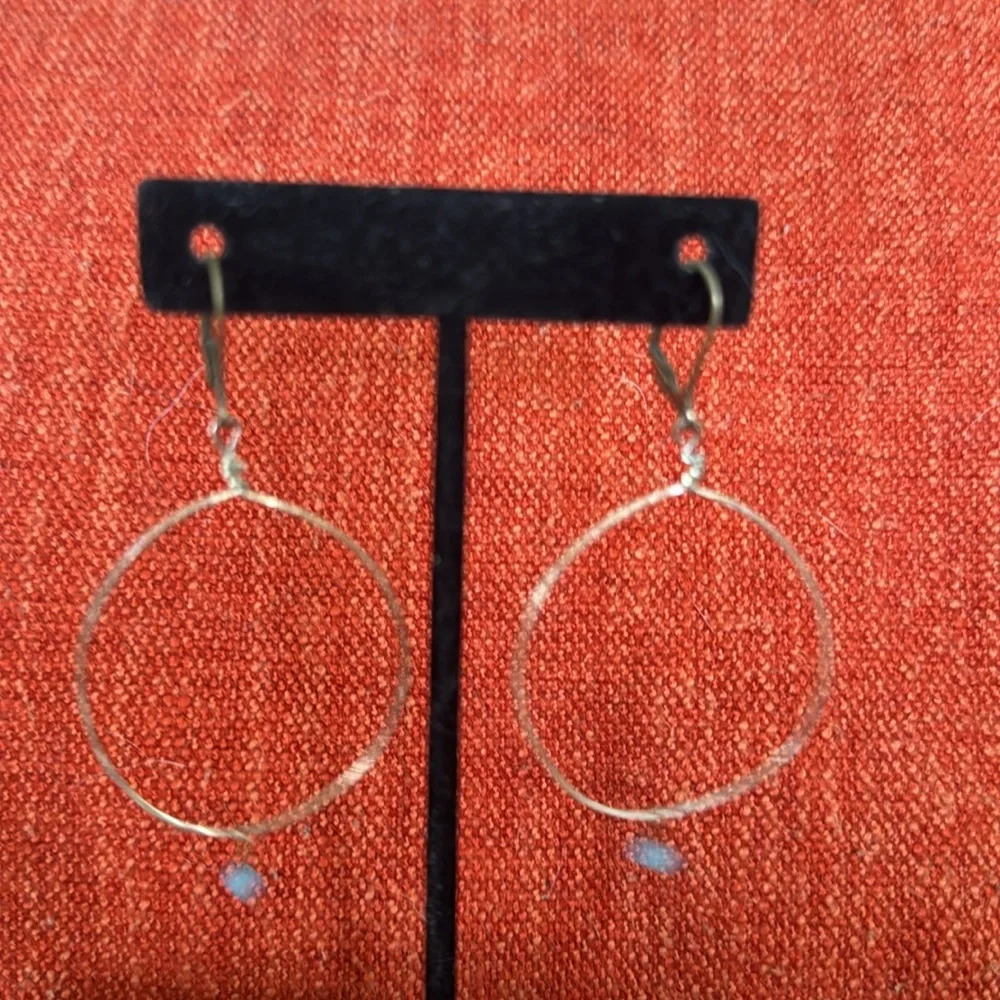 Simple gold and turquoise drop hoop earrings - Picture 3 of 6